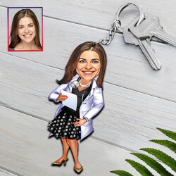 Kişiye Özel Kadın Doktor Karikatürlü Anahtarlık